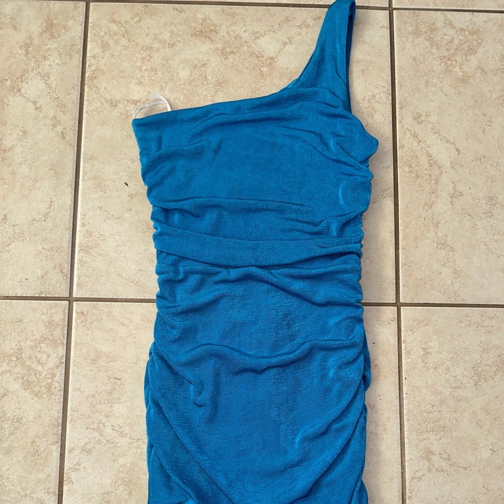 Sultry Arrival Blue One-Shoulder Bodycon Mini Dress XS